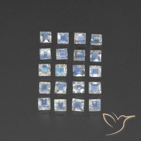 Gemme di Pietra di luna arcobaleno Bianco bluastro naturale da 2.91 ct, Quadrato, Trasparente/Traslucido