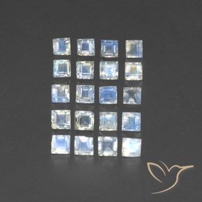 Gemme di Pietra di luna arcobaleno Bianco bluastro naturale da 3.22 ct, Quadrato, Trasparente/Traslucido