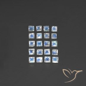 2.83ctw Naturale Bianco bluastro Pietra di luna arcobaleno, Quadrato, Trasparente