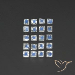 3.34ctw Naturale Bianco bluastro Pietra di luna arcobaleno, Quadrato, Trasparente