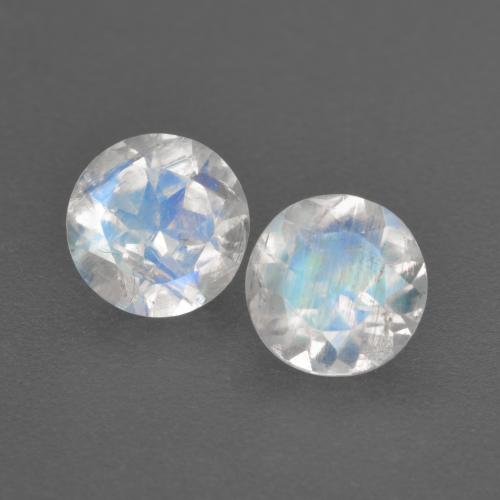 Pietra di luna arcobaleno naturale bianco da 1,39 ct, taglio rotondo, trasparente