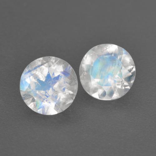 Pietra di luna arcobaleno naturale bianco da 1,39 ct, taglio rotondo, trasparente