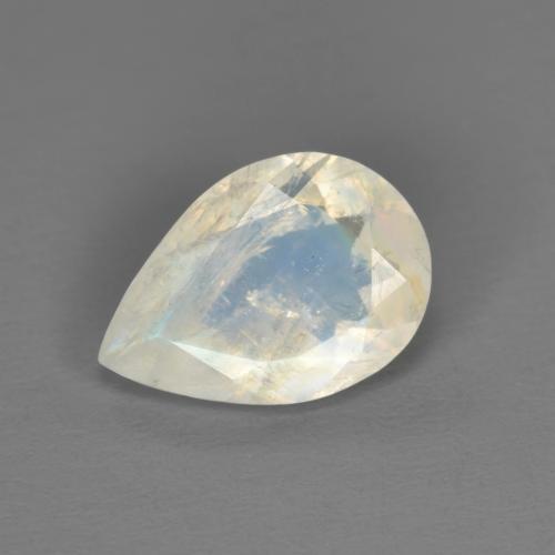 Pietra di luna arcobaleno naturale bianco da 1,40 ct, taglio a pera, trasparente