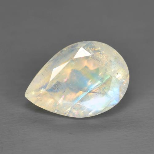 Pietra di luna arcobaleno naturale bianco da 1,92 ct, taglio a pera, trasparente