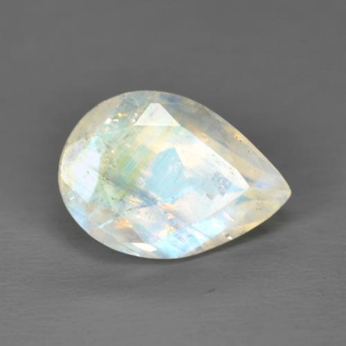 Pietra di luna arcobaleno naturale bianco da 1,92 ct, taglio a pera, trasparente