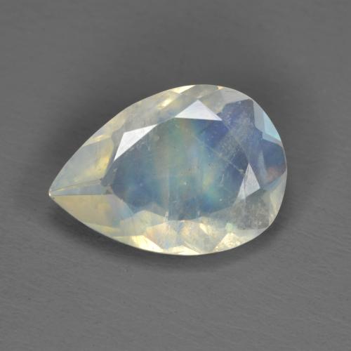 Pietra di luna arcobaleno naturale bianco da 1,40 ct, taglio a pera, trasparente