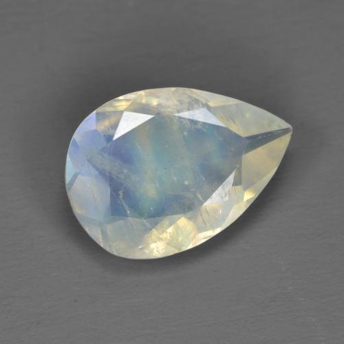 Pietra di luna arcobaleno naturale bianco da 1,40 ct, taglio a pera, trasparente