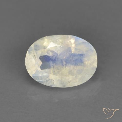 0.91ct Naturale Bianco bluastro Pietra di luna arcobaleno, Ovale, Trasparente