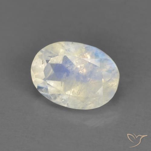 Pietra di luna arcobaleno Bianco bluastro naturale da 0.91 ct, Ovale, Trasparente