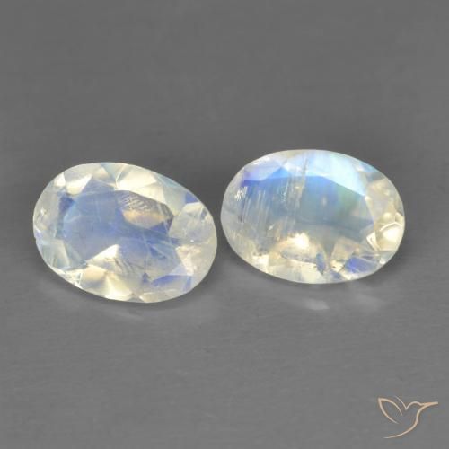 Gemme di Pietra di luna arcobaleno Bianco bluastro naturale da 1.27 ct, Ovale, Trasparente