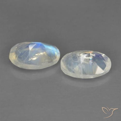 Gemme di Pietra di luna arcobaleno Bianco bluastro naturale da 1.27 ct, Ovale, Trasparente