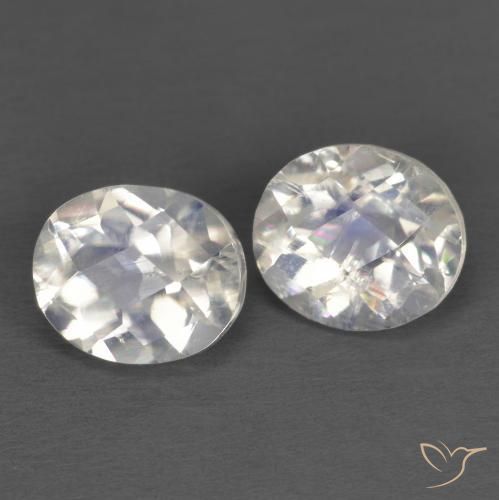 2.43ctw Naturale Bianco bluastro Pietra di luna arcobaleno, Ovale, Trasparente