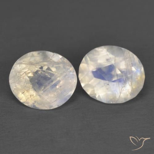 2.25ctw Naturale Bianco bluastro Pietra di luna arcobaleno, Ovale, Trasparente