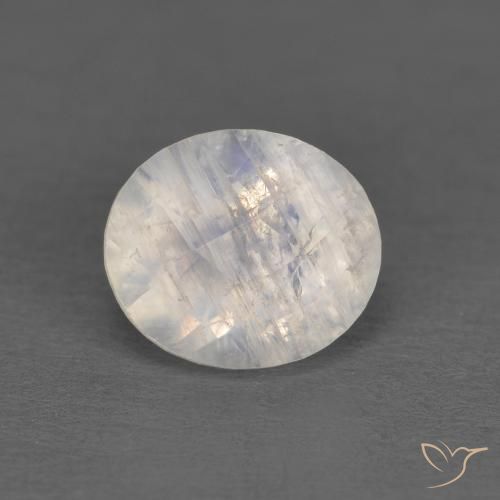 Pietra di luna arcobaleno Bianco bluastro naturale da 1.21 ct, Ovale, Trasparente