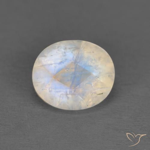 1.18ct Naturale Bianco bluastro Pietra di luna arcobaleno, Ovale, Traslucido