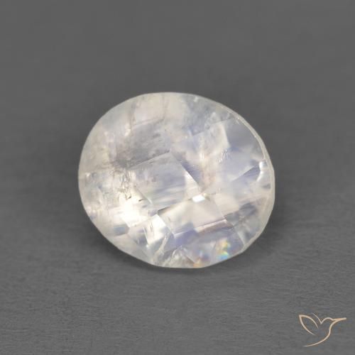 Pietra di luna arcobaleno Bianco bluastro naturale da 1.21 ct, Ovale, Trasparente