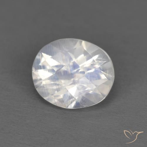 Pietra di luna arcobaleno Bianco bluastro naturale da 1.02 ct, Ovale, Trasparente