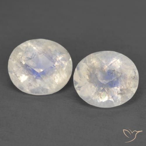 2.40ctw Naturale Bianco bluastro Pietra di luna arcobaleno, Ovale, Trasparente