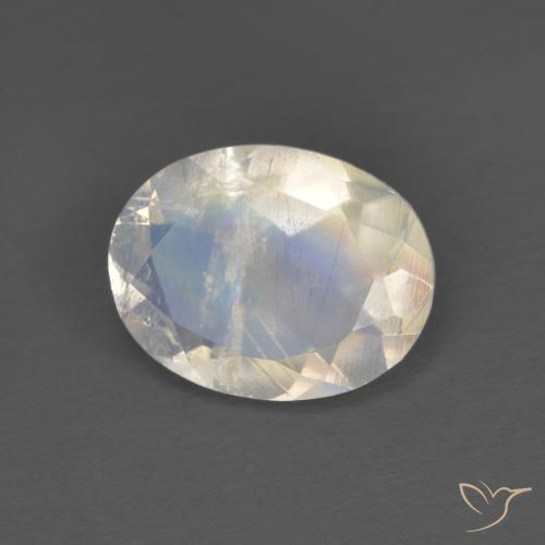 Pietra di luna arcobaleno Bianco bluastro naturale da 1.36 ct, Ovale, Trasparente