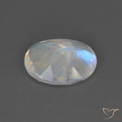 Pietra di luna arcobaleno Bianco bluastro naturale da 1.36 ct, Ovale, Trasparente
