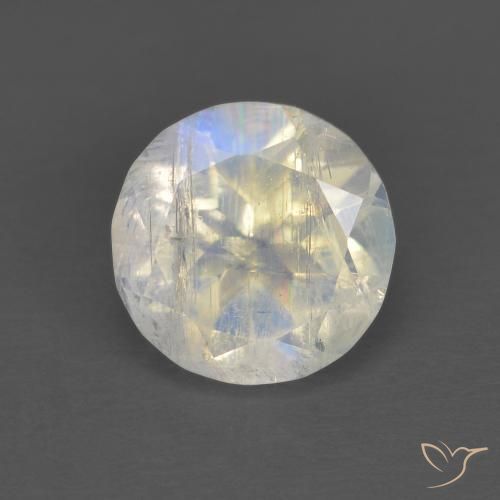 1.30ct Naturale Bianco bluastro Pietra di luna arcobaleno, Rotondo, Trasparente