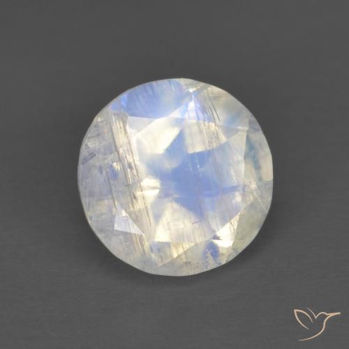 Pietra di luna arcobaleno Bianco bluastro naturale da 1.30 ct, Rotondo, Trasparente