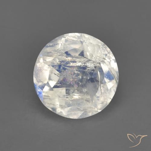 Pietra di luna arcobaleno naturale bianco da 1,62 ct, taglio rotondo, trasparente