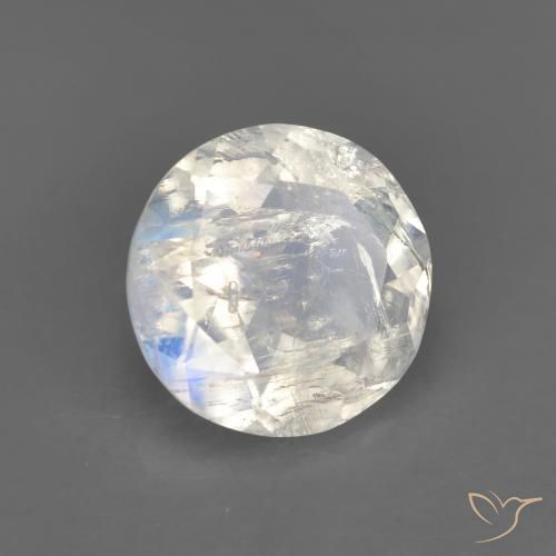 Pietra di luna arcobaleno naturale bianco da 1,62 ct, taglio rotondo, trasparente