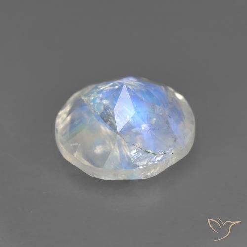Pietra di luna arcobaleno naturale bianco da 1,62 ct, taglio rotondo, trasparente