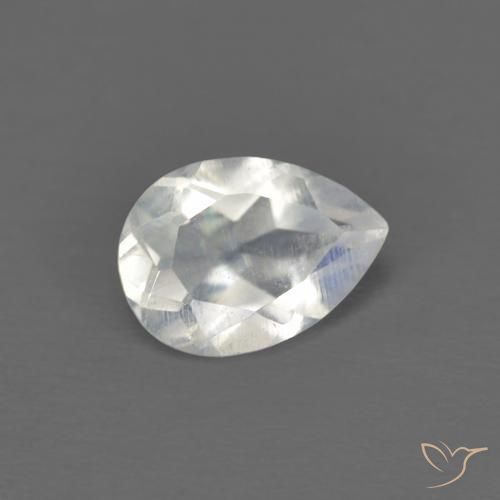 0.65ct Naturale Bianco bluastro Pietra di luna arcobaleno, Forma a pera, Trasparente