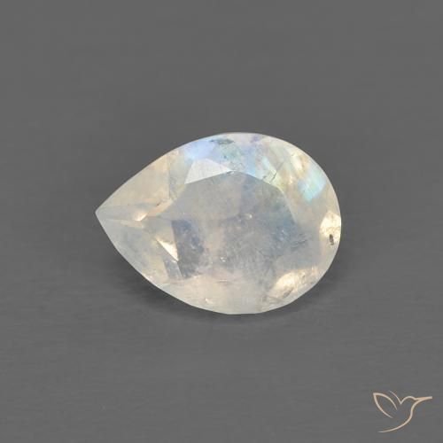 0.66ct Naturale Bianco bluastro Pietra di luna arcobaleno, Forma a pera, Trasparente