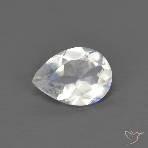 0.64ct Naturale Bianco bluastro Pietra di luna arcobaleno, Forma a pera, Trasparente