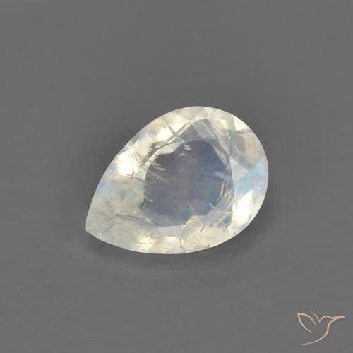 0.73ct Naturale Bianco bluastro Pietra di luna arcobaleno, Forma a pera, Trasparente