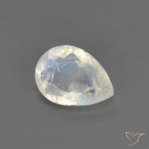Pietra di luna arcobaleno Bianco bluastro naturale da 0.73 ct, Forma a pera, Trasparente