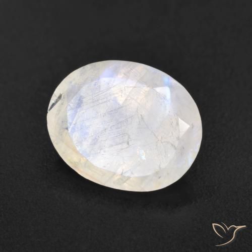 Pietra di luna arcobaleno Bianco bluastro naturale da 3.12 ct, Ovale, Traslucido