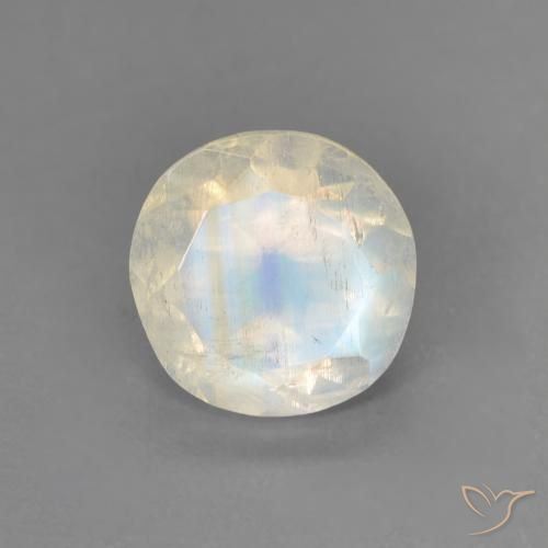 1.29ct Naturale Bianco bluastro Pietra di luna arcobaleno, Rotondo, Trasparente