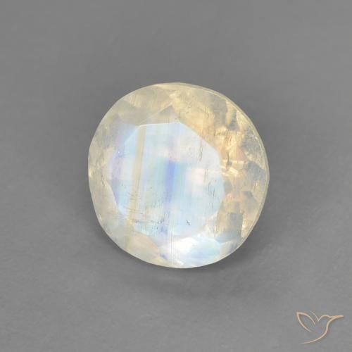 Pietra di luna arcobaleno Bianco bluastro naturale da 1.29 ct, Rotondo, Trasparente