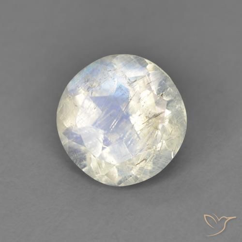 1.28ct Naturale Bianco bluastro Pietra di luna arcobaleno, Rotondo, Trasparente