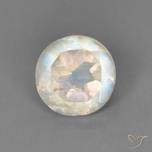 1.33ct Naturale Bianco bluastro Pietra di luna arcobaleno, Rotondo, Trasparente