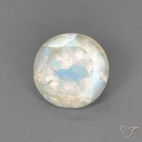 Pietra di luna arcobaleno Bianco bluastro naturale da 1.33 ct, Rotondo, Trasparente