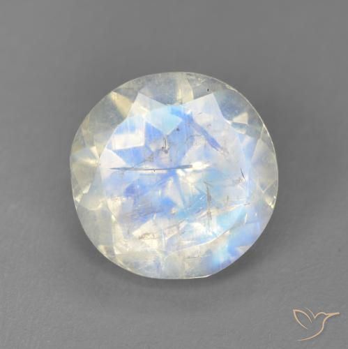 2.49ct Naturale Bianco bluastro Pietra di luna arcobaleno, Rotondo, Trasparente