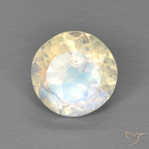 1.86ct Naturale Bianco bluastro Pietra di luna arcobaleno, Rotondo, Trasparente