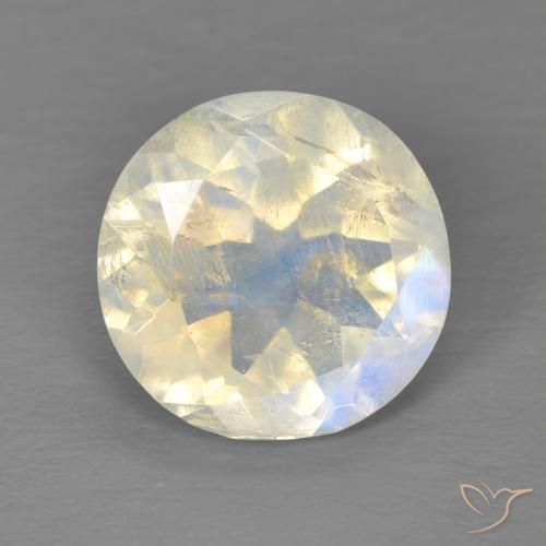 2.90ct Naturale Bianco bluastro Pietra di luna arcobaleno, Rotondo, Trasparente