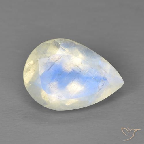 Pietra di luna arcobaleno Bianco bluastro naturale da 4.87 ct, Forma a pera, Trasparente