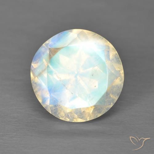 2.98ct Naturale Bianco bluastro Pietra di luna arcobaleno, Rotondo, Trasparente