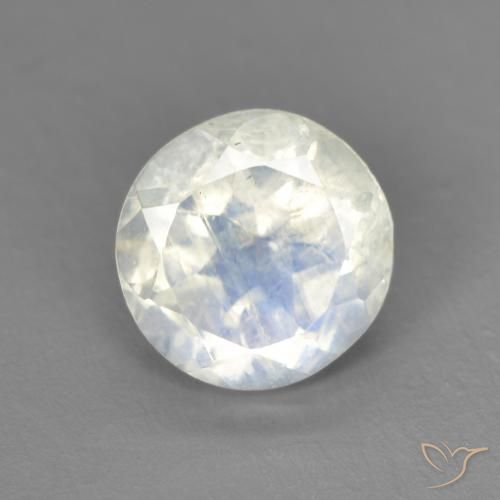 1.34ct Naturale Bianco bluastro Pietra di luna arcobaleno, Rotondo, Trasparente