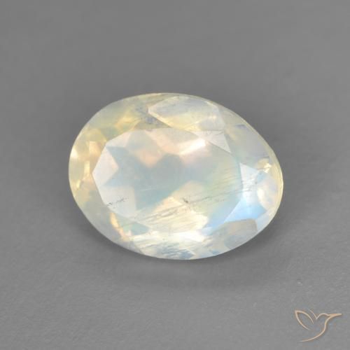 1.74ct Naturale Bianco bluastro Pietra di luna arcobaleno, Ovale, Trasparente
