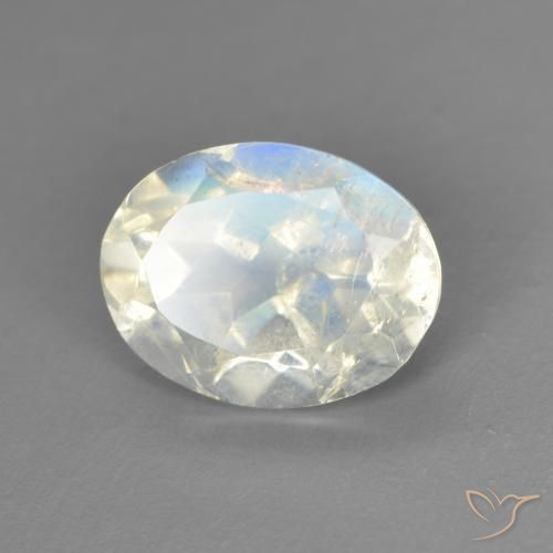 Pietra di luna arcobaleno Bianco bluastro naturale da 1.92 ct, Ovale, Trasparente