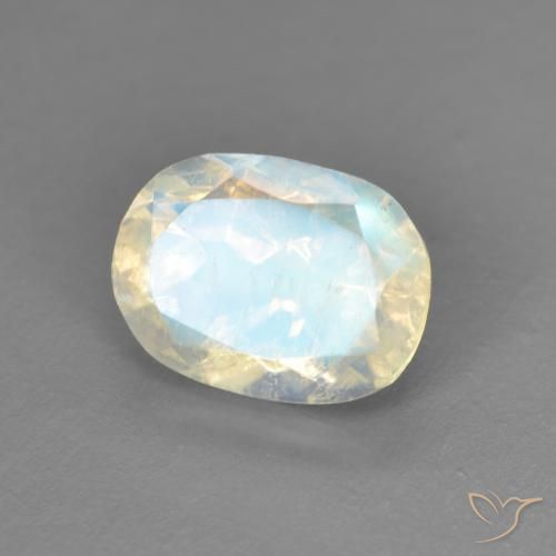 Pietra di luna arcobaleno Bianco bluastro naturale da 1.52 ct, Ovale, Trasparente