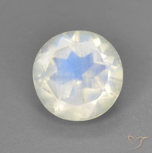 1.90ct Naturale Bianco bluastro Pietra di luna arcobaleno, Rotondo, Trasparente